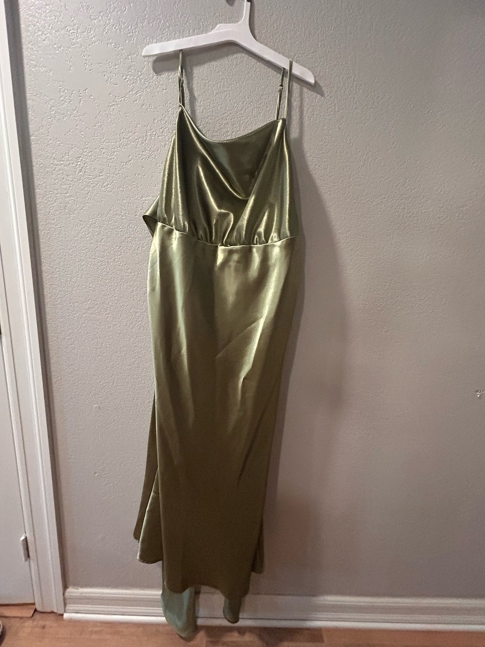 Olive Green Satin Slip Dress with Bow Back